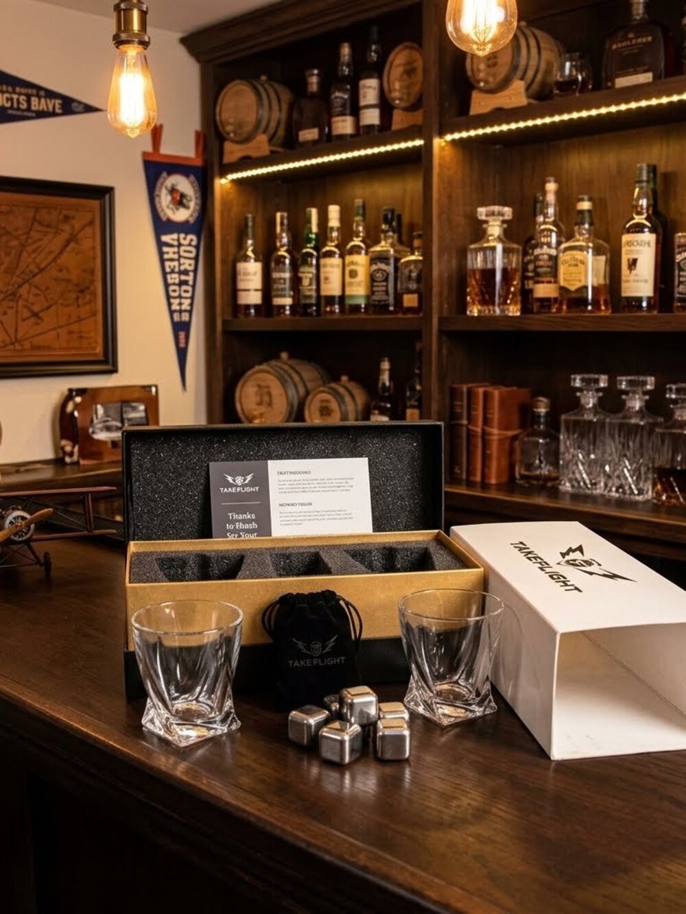 NWT Take Flight Elegant Crystal Whiskey Glass & Chilling Stones Gift Set